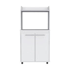 Dessertes roulantes de cuisine à 2 niveaux avec étagère ouverte et armoire à double porte pour micro-ondes
