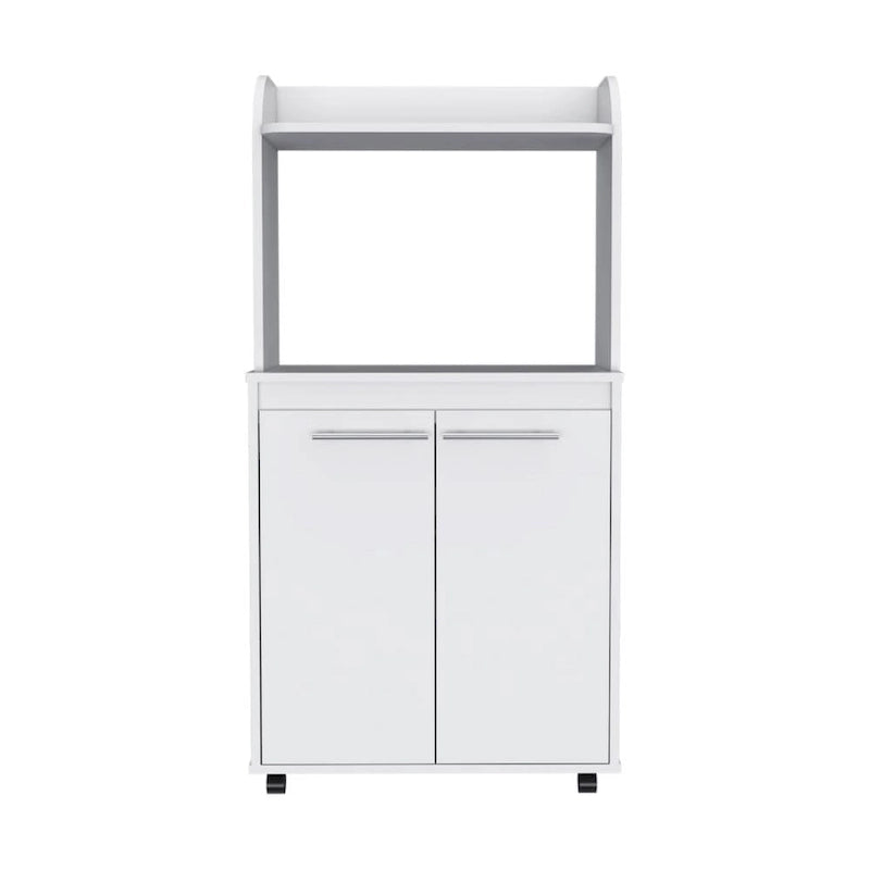 Dessertes roulantes de cuisine à 2 niveaux avec étagère ouverte et armoire à double porte pour micro-ondes