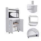 Dessertes roulantes de cuisine à 2 niveaux avec étagère ouverte et armoire à double porte pour micro-ondes