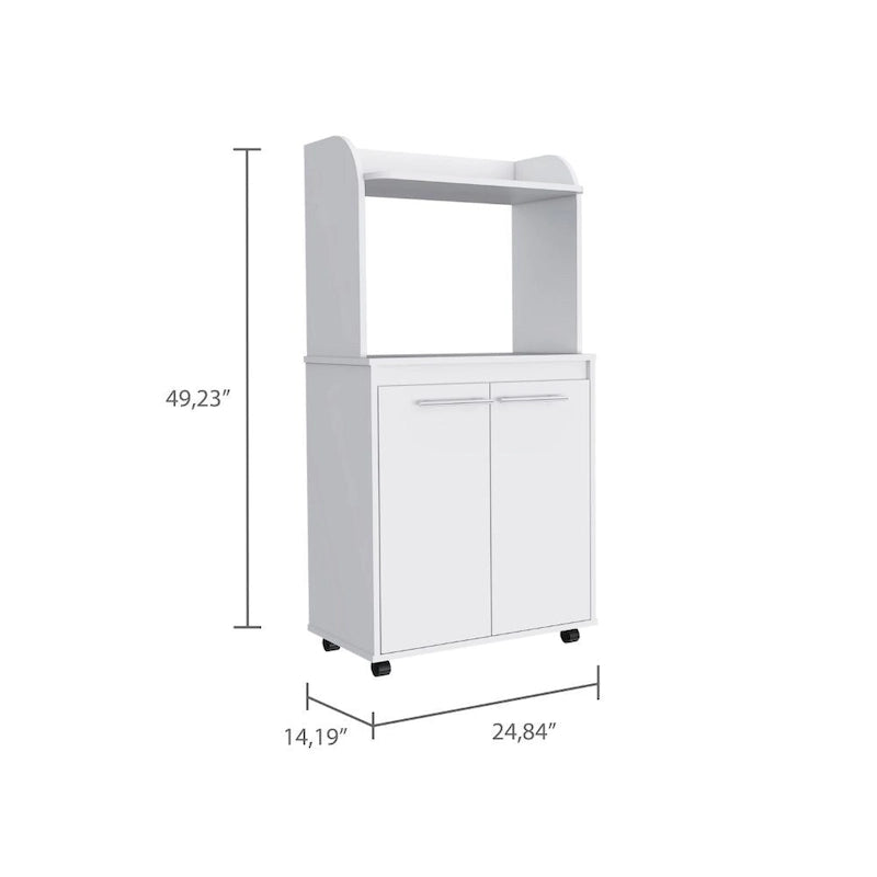 Dessertes roulantes de cuisine à 2 niveaux avec étagère ouverte et armoire à double porte pour micro-ondes
