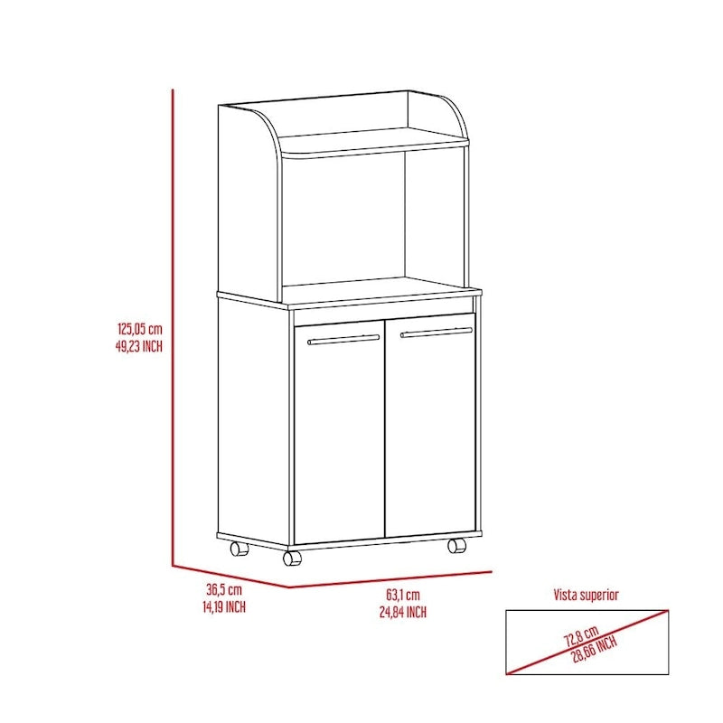 Dessertes roulantes de cuisine à 2 niveaux avec étagère ouverte et armoire à double porte pour micro-ondes