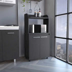Dessertes roulantes de cuisine à 2 niveaux avec étagère ouverte et armoire à double porte pour micro-ondes