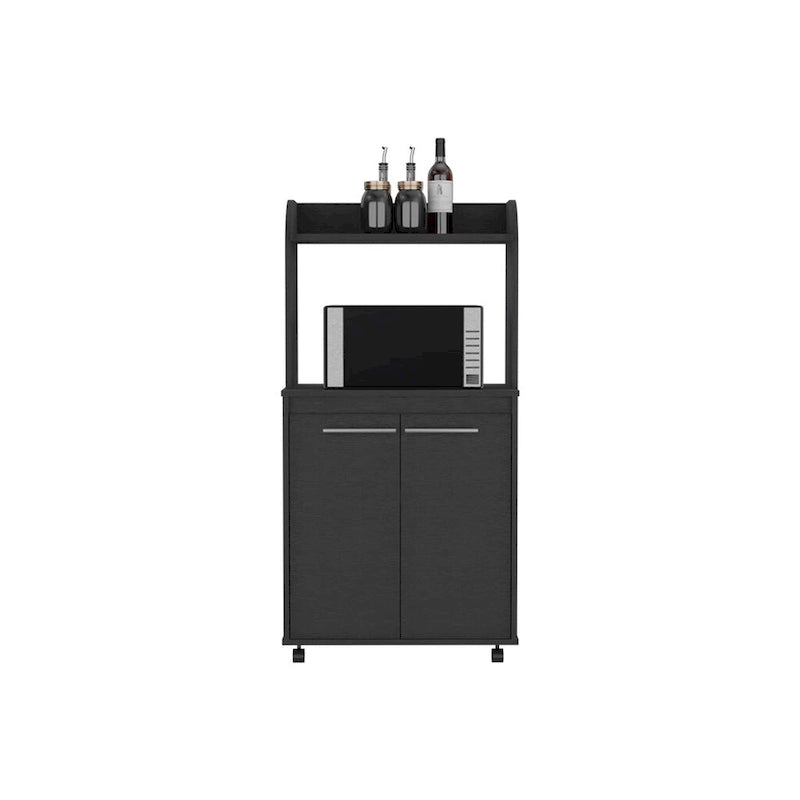 Dessertes roulantes de cuisine à 2 niveaux avec étagère ouverte et armoire à double porte pour micro-ondes