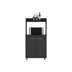 Dessertes roulantes de cuisine à 2 niveaux avec étagère ouverte et armoire à double porte pour micro-ondes