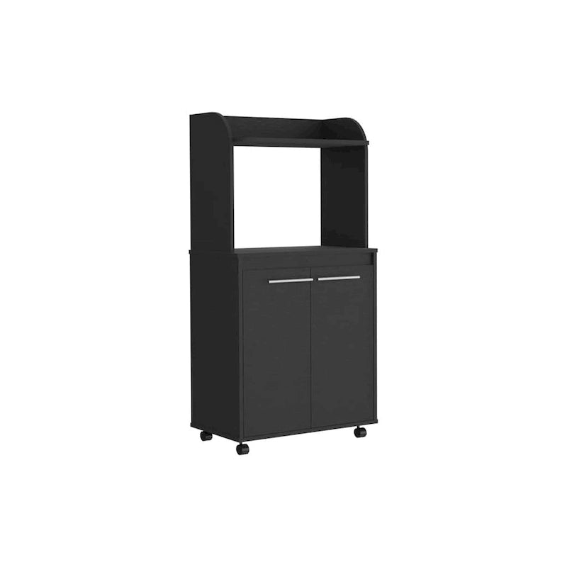 Dessertes roulantes de cuisine à 2 niveaux avec étagère ouverte et armoire à double porte pour micro-ondes