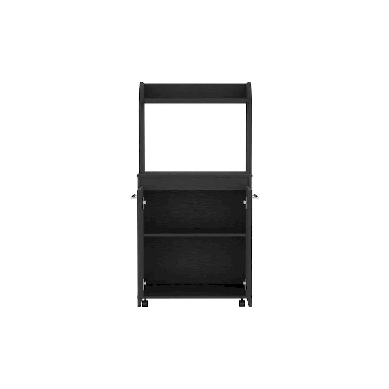 Dessertes roulantes de cuisine à 2 niveaux avec étagère ouverte et armoire à double porte pour micro-ondes