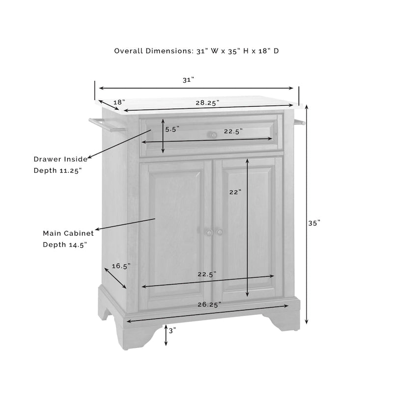 Îlot de cuisine/Chariot portable avec dessus en granit - 31 larg. x 18 prof. x 35,5 haut.
