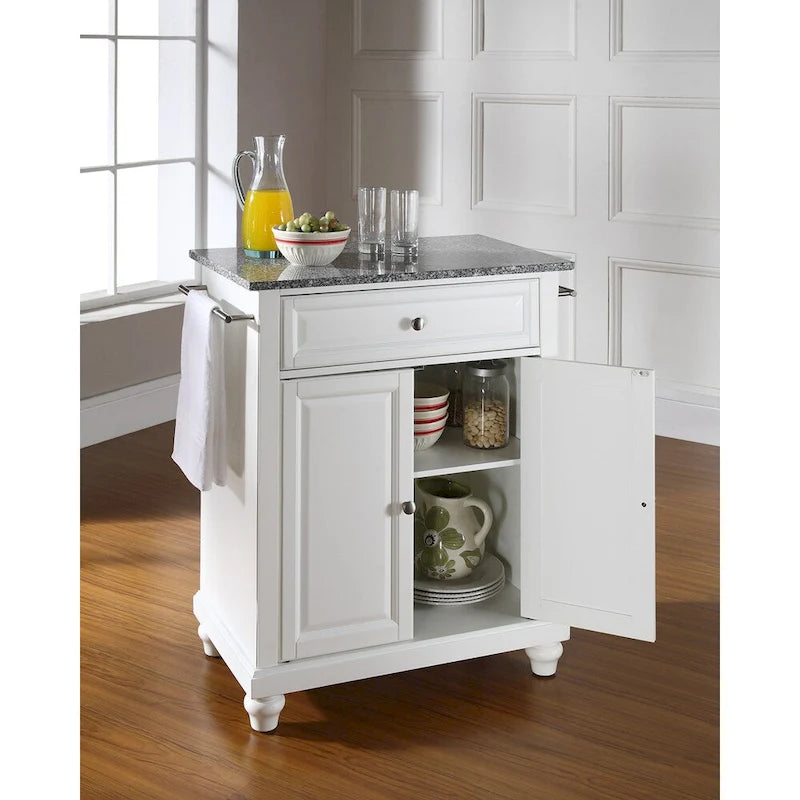 Îlot de cuisine portable avec plateau en granit massif, finition blanche - 31 L x 18 P x 35 H
