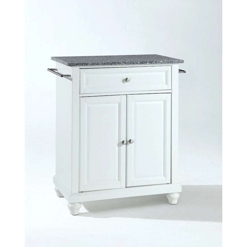 Îlot de cuisine portable avec plateau en granit massif, finition blanche - 31 L x 18 P x 35 H