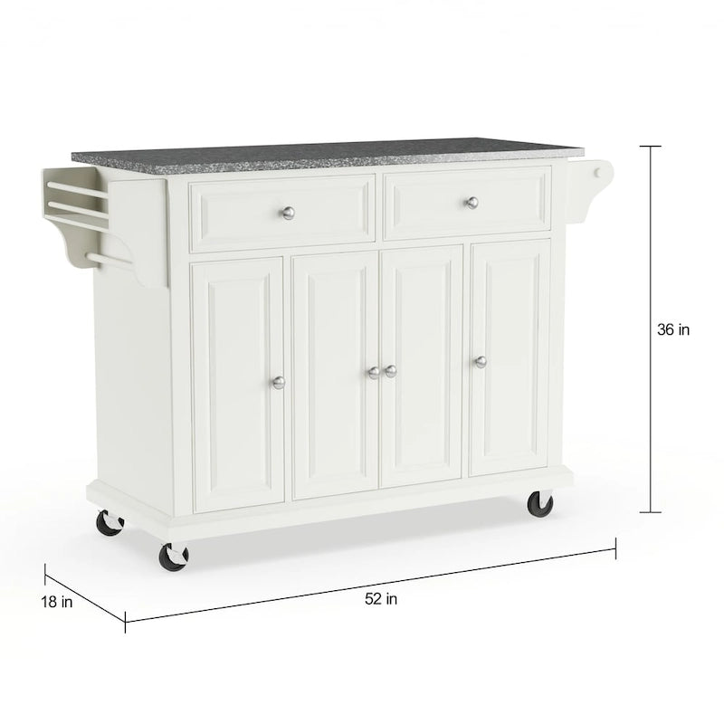 Desserte de cuisine grand format en bois blanc avec plateau en granit – 18p x 51,5l x 36h