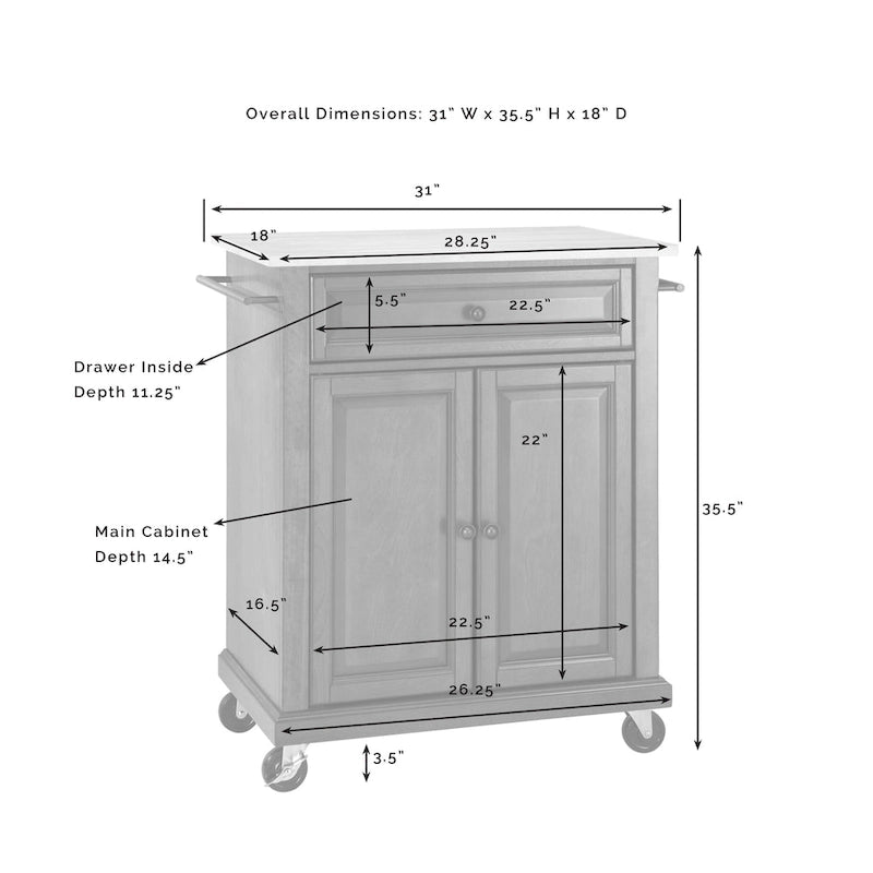 Dessus de comptoir en bois compact pour chariot de cuisine - 31 larg. x 18 prof. x 35,5 haut.