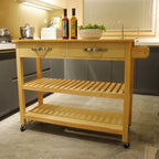 Îlot de cuisine et desserte de cuisine, îlot de cuisine mobile avec deux roulettes verrouillables, plateau en bois d'hévéa, design simple