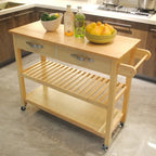 Îlot de cuisine et desserte de cuisine, îlot de cuisine mobile avec deux roulettes verrouillables, plateau en bois d'hévéa, design simple