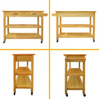 Îlot de cuisine et desserte de cuisine, îlot de cuisine mobile avec deux roulettes verrouillables, plateau en bois d'hévéa, design simple