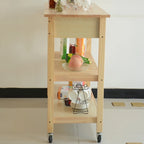 Îlot de cuisine et desserte de cuisine, îlot de cuisine mobile avec deux roulettes verrouillables, plateau en bois d'hévéa, design simple