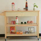 Îlot de cuisine et desserte de cuisine, îlot de cuisine mobile avec deux roulettes verrouillables, plateau en bois d'hévéa, design simple
