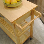 Îlot de cuisine et desserte de cuisine, îlot de cuisine mobile avec deux roulettes verrouillables, plateau en bois d'hévéa, design simple