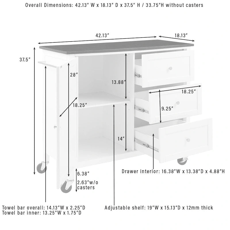 Îlot/Chariot de cuisine avec plateau en granit - 18,13p x 42,13L x 37,5H