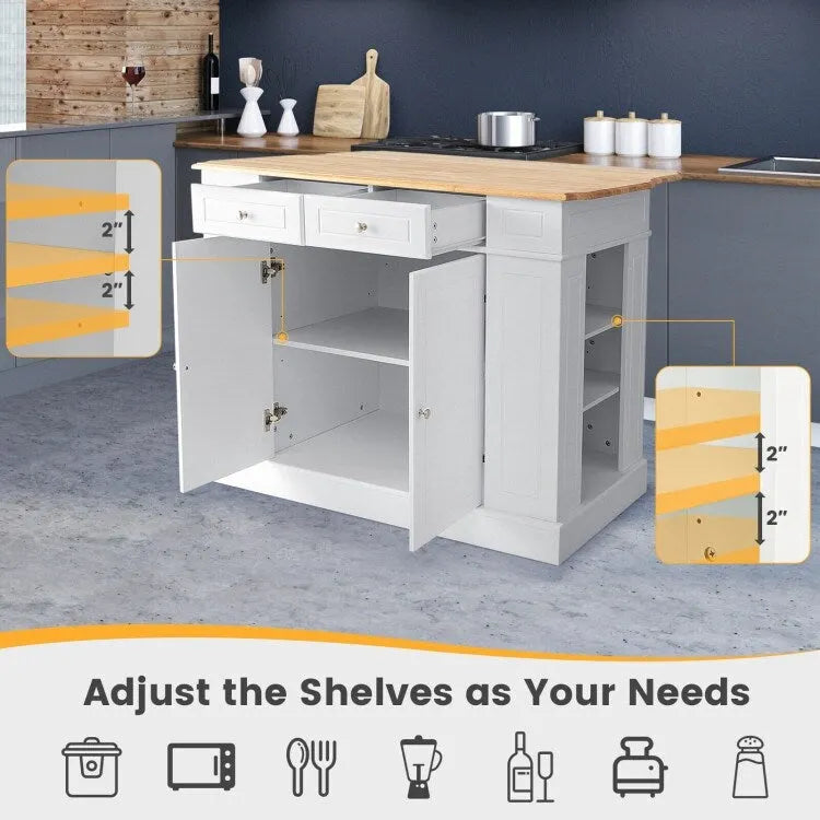 Îlot de Cuisine avec Rangement et Étagères Réglables sur 3 Niveaux - 47 x 36 x 36 (L x l x H)
