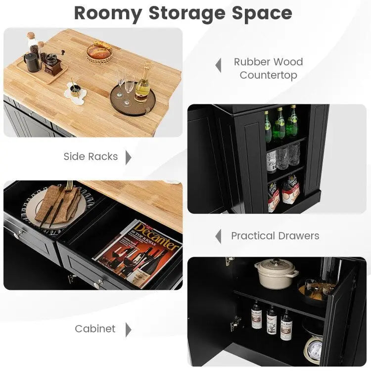 Îlot de Cuisine avec Rangement et Étagères Réglables sur 3 Niveaux - 47 x 36 x 36 (L x l x H)