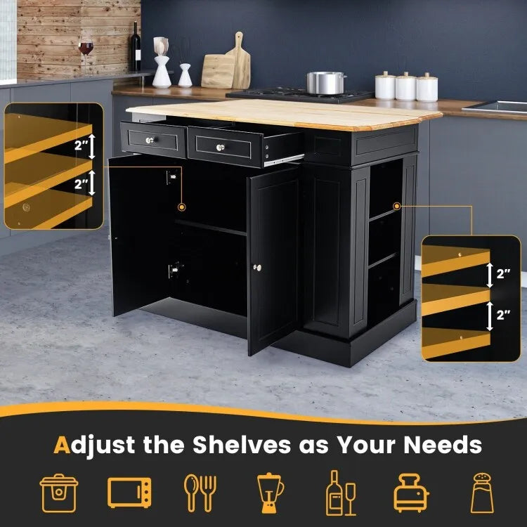 Îlot de Cuisine avec Rangement et Étagères Réglables sur 3 Niveaux - 47 x 36 x 36 (L x l x H)