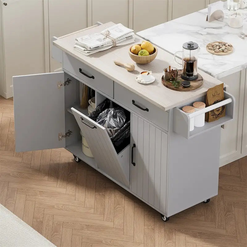 Îlot de cuisine avec meuble de rangement pour poubelle