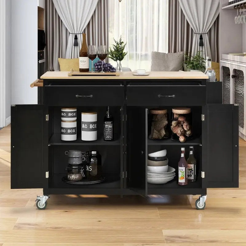 Finition îlot de cuisine avec chariot de cuisine à plateau en bois