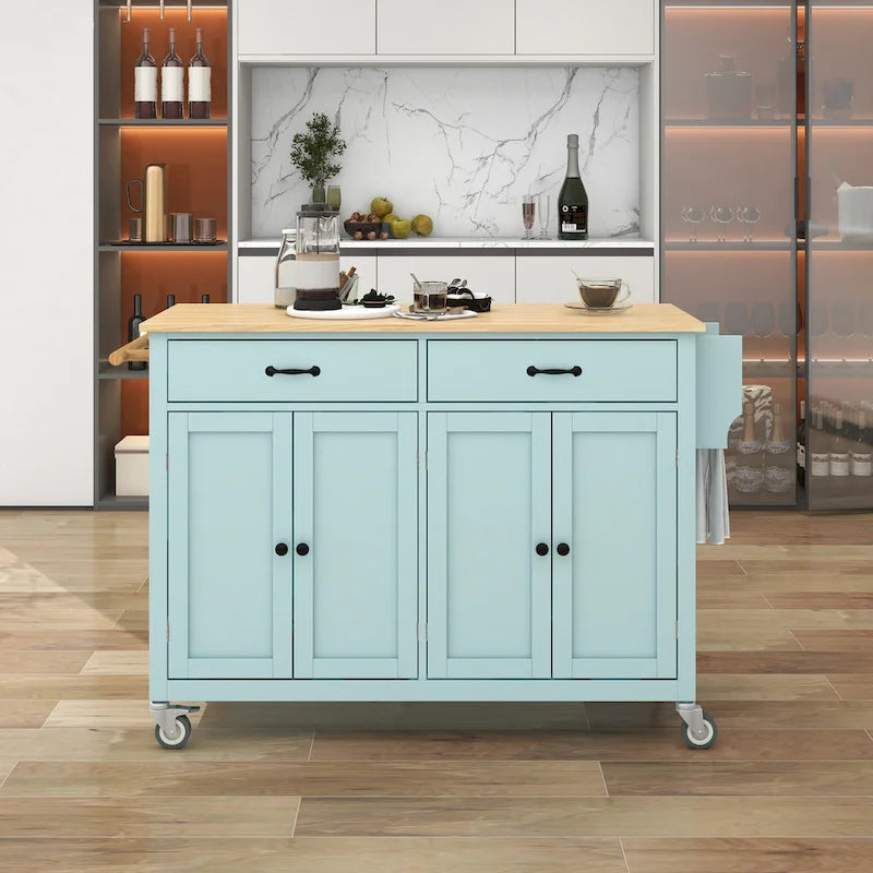Finition îlot de cuisine avec chariot de cuisine à plateau en bois