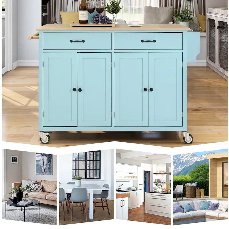 Finition îlot de cuisine avec chariot de cuisine à plateau en bois