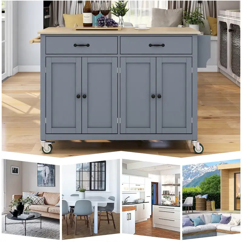 Finition îlot de cuisine avec chariot de cuisine à plateau en bois