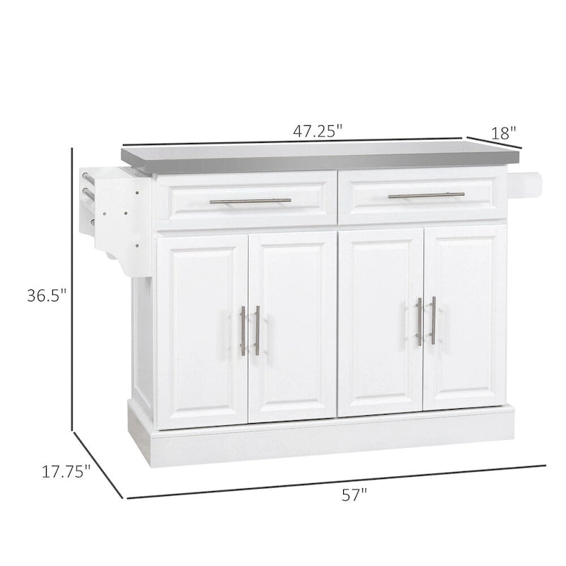 Îlot de cuisine roulant, Chariot de cuisine portable avec dessus en acier inoxydable
