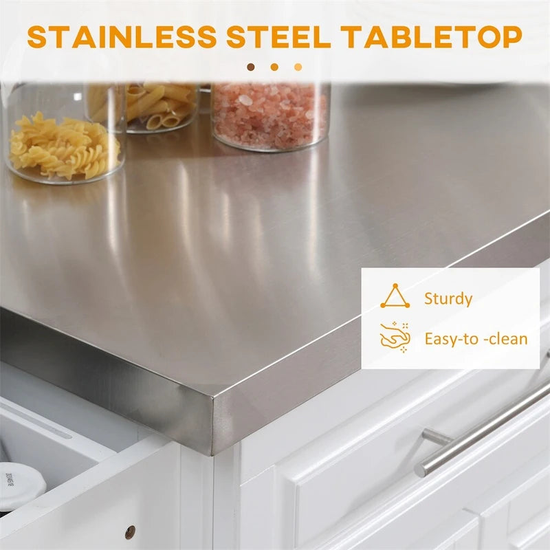 Îlot de cuisine roulant, Chariot de cuisine portable avec dessus en acier inoxydable