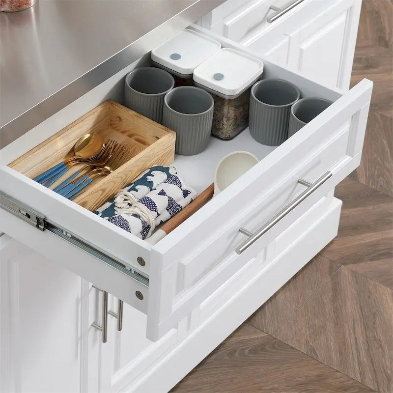 Îlot de cuisine roulant, Chariot de cuisine portable avec dessus en acier inoxydable
