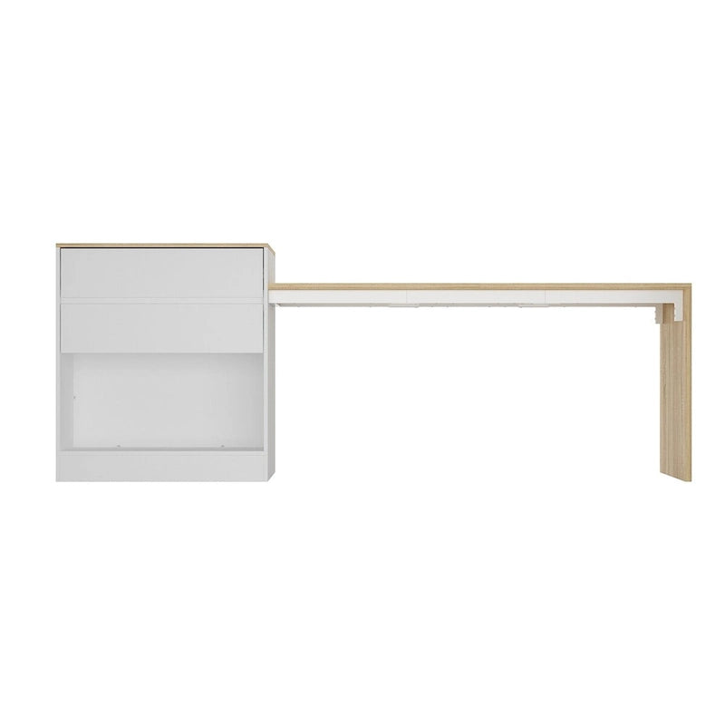 Table de cuisine îlot blanc/bois pour le petit-déjeuner, le bar et le travail
