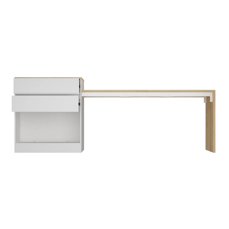 Table de cuisine îlot blanc/bois pour le petit-déjeuner, le bar et le travail