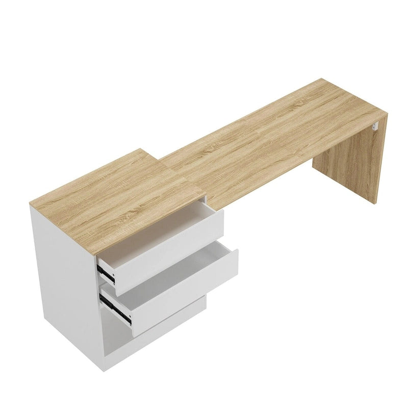 Table de cuisine îlot blanc/bois pour le petit-déjeuner, le bar et le travail