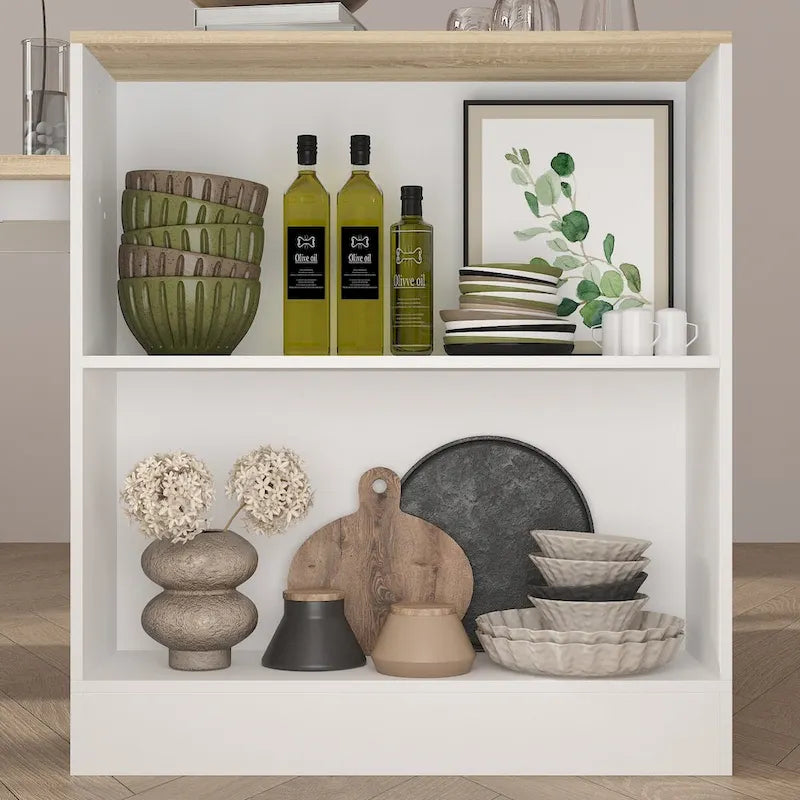 Table de cuisine îlot blanc/bois pour le petit-déjeuner, le bar et le travail