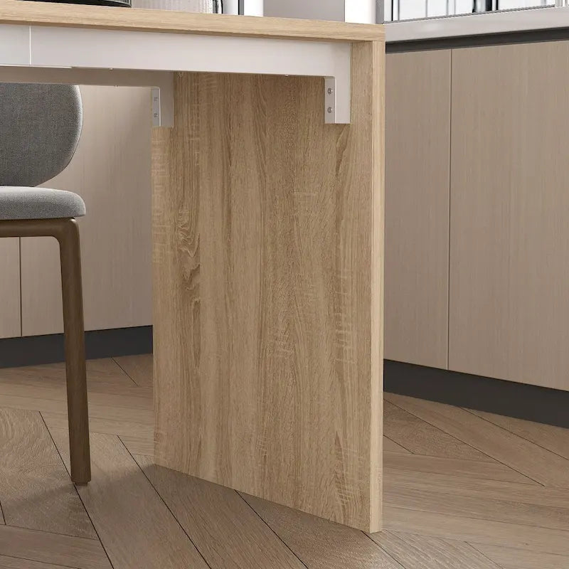 Table de cuisine îlot blanc/bois pour le petit-déjeuner, le bar et le travail