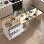 Table de cuisine îlot blanc/bois pour le petit-déjeuner, le bar et le travail