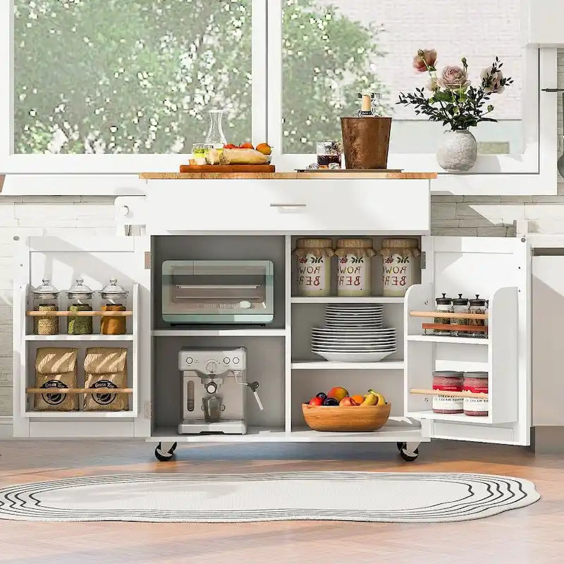 Chariot de cuisine moderne en bois d'hévéa de 39,00 po avec rangement et porte-serviettes