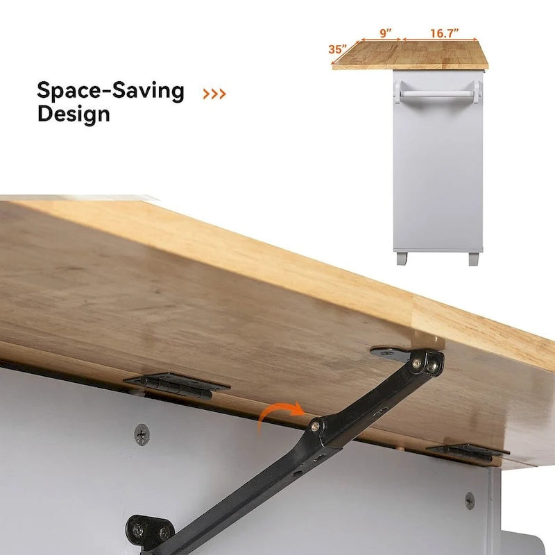 Chariot de cuisine moderne en bois d'hévéa de 39,00 po avec rangement et porte-serviettes