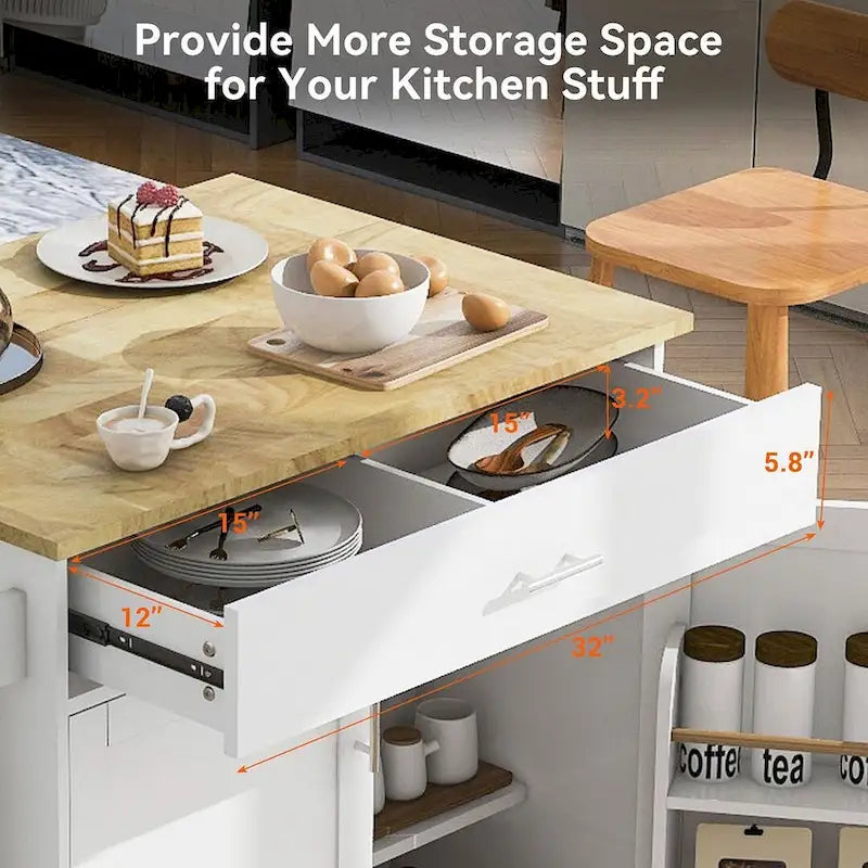 Chariot de cuisine moderne en bois d'hévéa de 39,00 po avec rangement et porte-serviettes