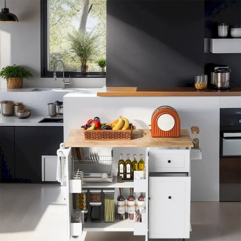 Desserte de cuisine roulante avec étagère de rangement interne et armoire coulissante