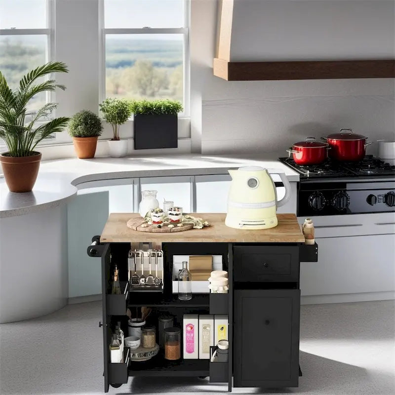 Desserte de cuisine roulante avec étagère de rangement interne et armoire coulissante