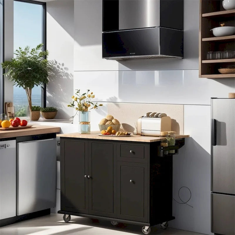Desserte de cuisine roulante avec étagère de rangement interne et armoire coulissante