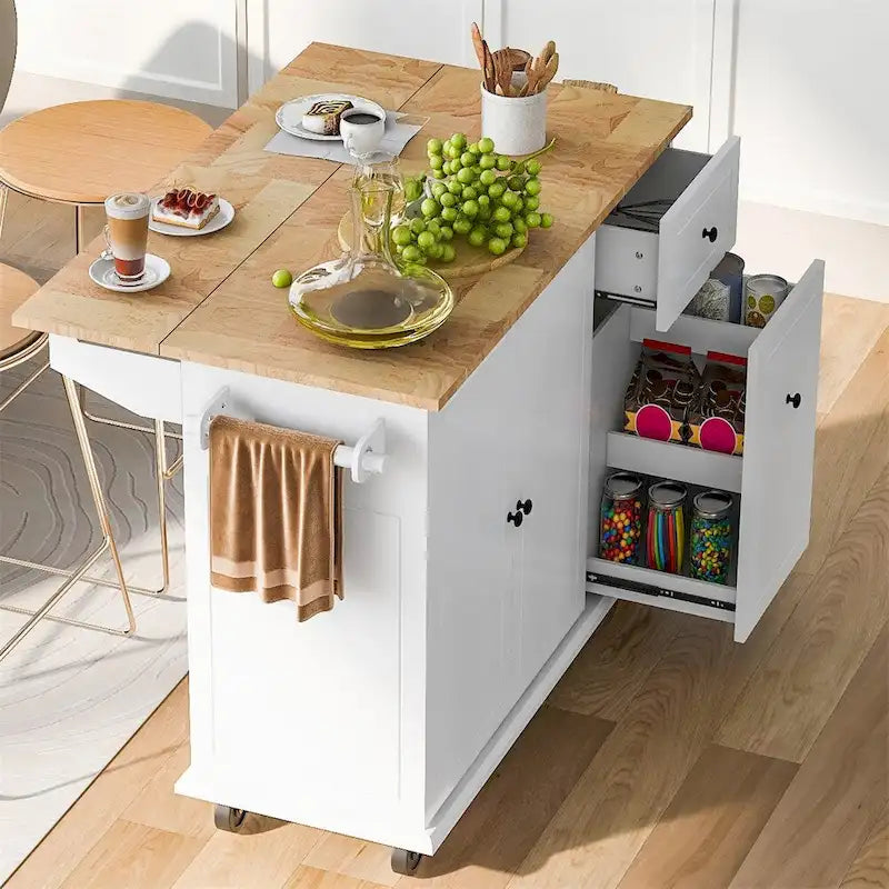 Desserte de cuisine roulante avec étagère de rangement interne et armoire coulissante