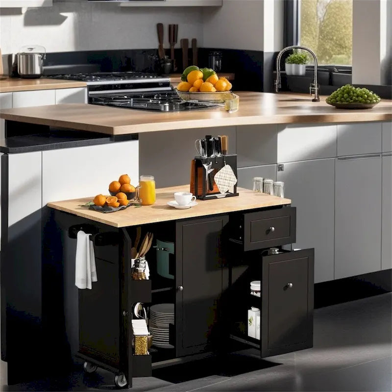 Desserte de cuisine roulante avec étagère de rangement interne et armoire coulissante