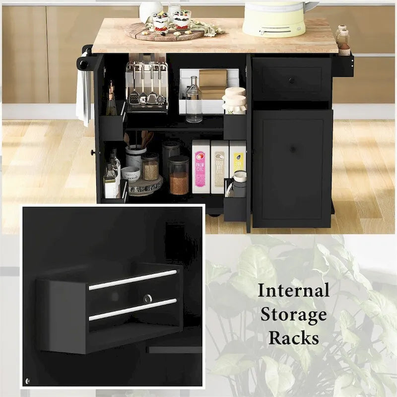 Desserte de cuisine roulante avec étagère de rangement interne et armoire coulissante