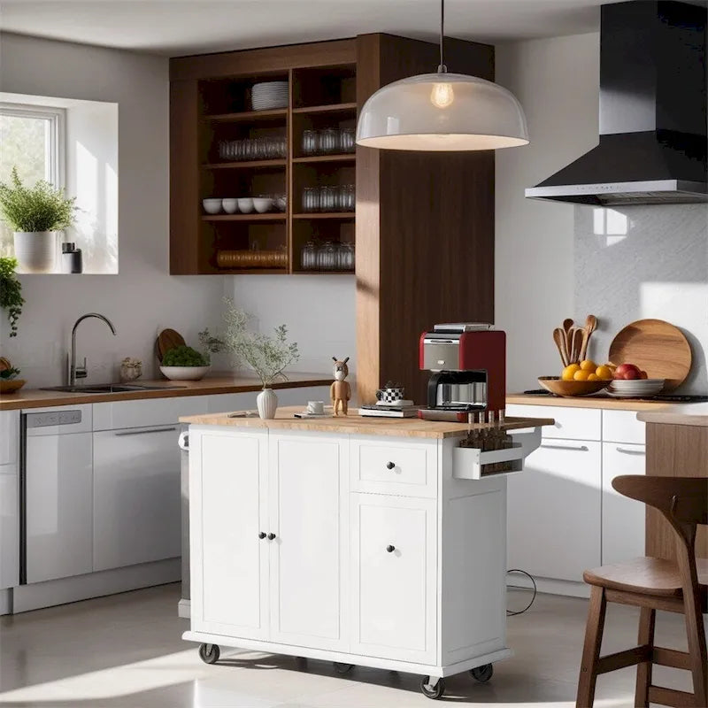 Desserte de cuisine roulante avec étagère de rangement interne et armoire coulissante