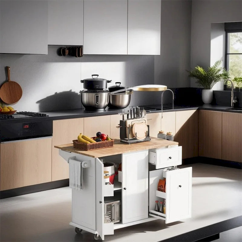 Desserte de cuisine roulante avec étagère de rangement interne et armoire coulissante